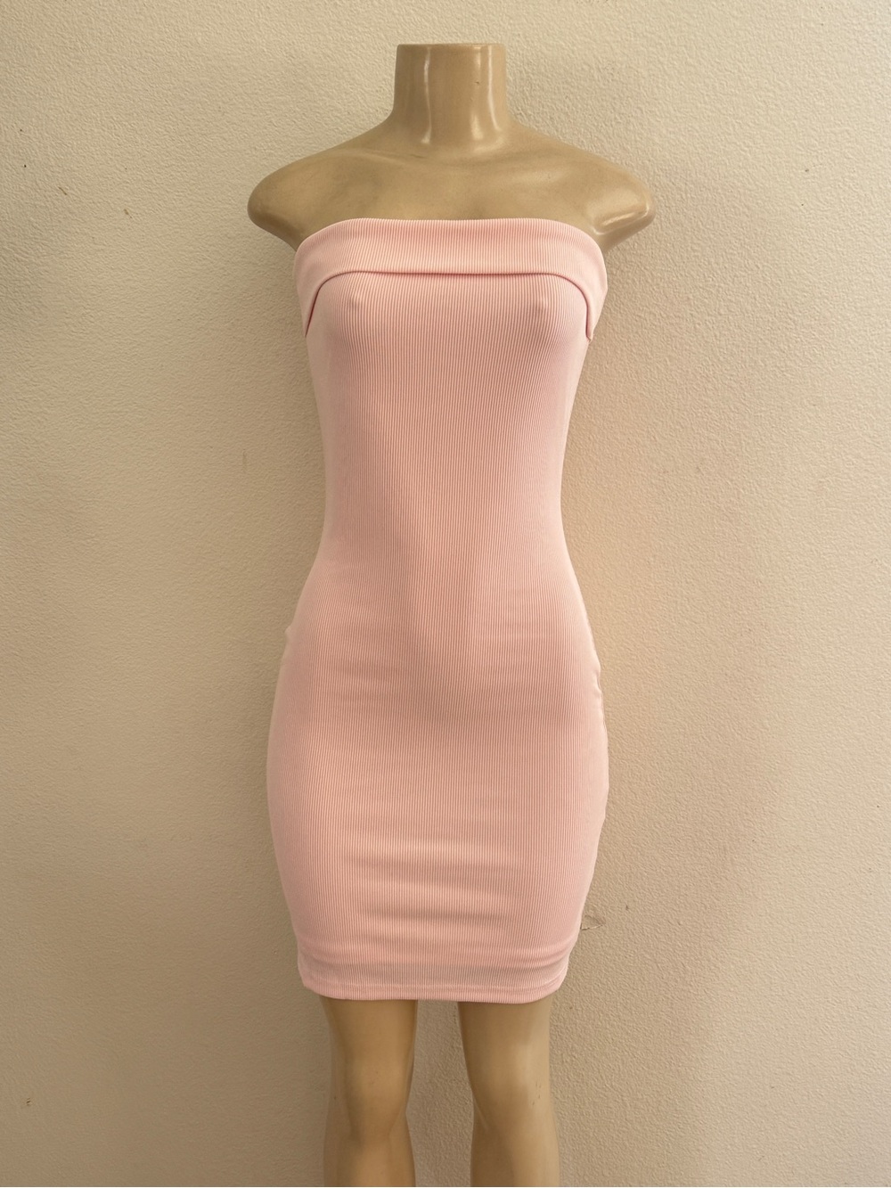 PrettyGarden Strapless Ribbed Mini Dress in Soft Pink- Small